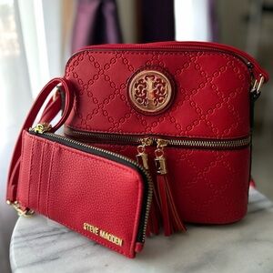 Steve Madden Bold Red Crossbody Bag and Wallet